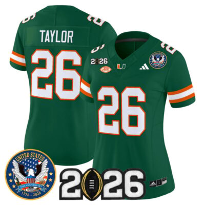 Women's Miami Hurricanes "United States 250th Anniversary & 2026 CFP Final Patch" Vapor Limited Jersey - Green / Sean Taylor
