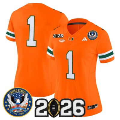 Women's Miami Hurricanes "United States 250th Anniversary & 2026 CFP Final Patch" Vapor Limited Jersey - Orange / #1 Team