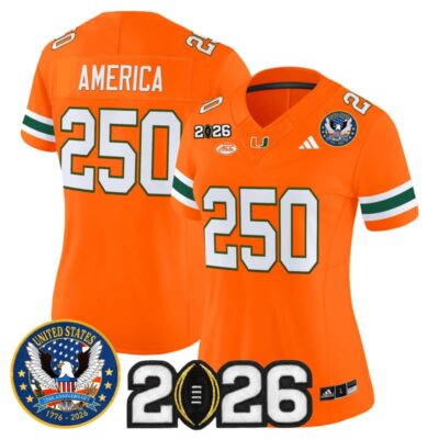 Women's Miami Hurricanes "United States 250th Anniversary & 2026 CFP Final Patch" Vapor Limited Jersey - Orange / #250 America