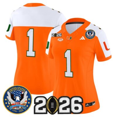 Women's Miami Hurricanes "United States 250th Anniversary & 2026 CFP Final Patch" Vapor Limited Jersey - Orange Alternate / #1 Team