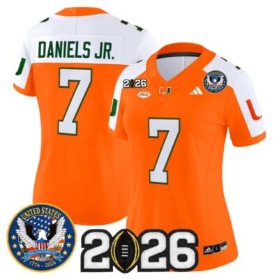 Women's Miami Hurricanes "United States 250th Anniversary & 2026 CFP Final Patch" Vapor Limited Jersey - Orange Alternate / CJ Daniels