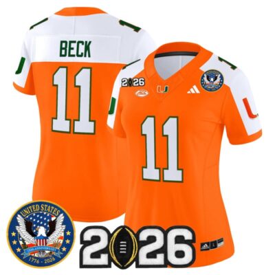 Women's Miami Hurricanes "United States 250th Anniversary & 2026 CFP Final Patch" Vapor Limited Jersey - Orange Alternate / Carson Beck