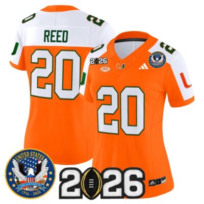 Women's Miami Hurricanes "United States 250th Anniversary & 2026 CFP Final Patch" Vapor Limited Jersey - Orange Alternate / Ed Reed