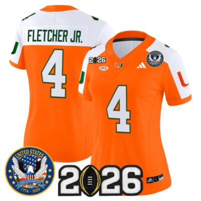 Women's Miami Hurricanes "United States 250th Anniversary & 2026 CFP Final Patch" Vapor Limited Jersey - Orange Alternate / Mark Fletcher Jr.