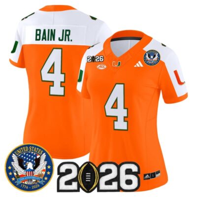 Women's Miami Hurricanes "United States 250th Anniversary & 2026 CFP Final Patch" Vapor Limited Jersey - Orange Alternate / Rueben Bain Jr.