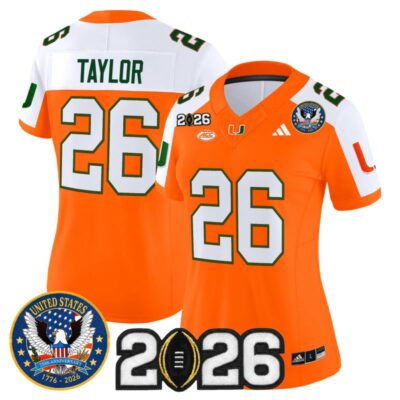 Women's Miami Hurricanes "United States 250th Anniversary & 2026 CFP Final Patch" Vapor Limited Jersey - Orange Alternate / Sean Taylor