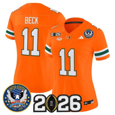 Women's Miami Hurricanes "United States 250th Anniversary & 2026 CFP Final Patch" Vapor Limited Jersey - Orange / Carson Beck