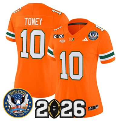 Women's Miami Hurricanes "United States 250th Anniversary & 2026 CFP Final Patch" Vapor Limited Jersey - Orange / Malachi Toney
