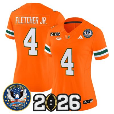 Women's Miami Hurricanes "United States 250th Anniversary & 2026 CFP Final Patch" Vapor Limited Jersey - Orange / Mark Fletcher Jr.