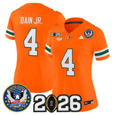 Women's Miami Hurricanes "United States 250th Anniversary & 2026 CFP Final Patch" Vapor Limited Jersey - Orange / Rueben Bain Jr.