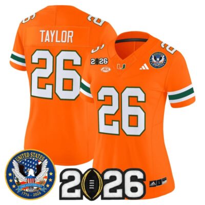 Women's Miami Hurricanes "United States 250th Anniversary & 2026 CFP Final Patch" Vapor Limited Jersey - Orange / Sean Taylor