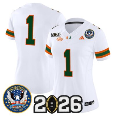 Women's Miami Hurricanes "United States 250th Anniversary & 2026 CFP Final Patch" Vapor Limited Jersey - White / #1 Team