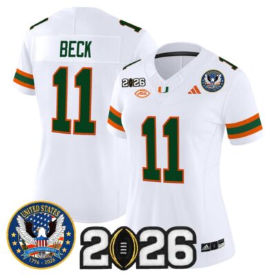 Women's Miami Hurricanes "United States 250th Anniversary & 2026 CFP Final Patch" Vapor Limited Jersey - White / Carson Beck