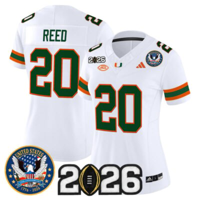 Women's Miami Hurricanes "United States 250th Anniversary & 2026 CFP Final Patch" Vapor Limited Jersey - White / Ed Reed