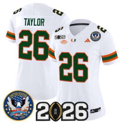 Women's Miami Hurricanes "United States 250th Anniversary & 2026 CFP Final Patch" Vapor Limited Jersey - White / Sean Taylor