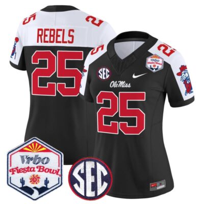 Women's Ole Miss Rebels 2026 The Fiesta Bowl Vapor Limited Stitched Jersey - Black Alternate / #25 Rebels