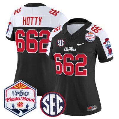 Women's Ole Miss Rebels 2026 The Fiesta Bowl Vapor Limited Stitched Jersey - Black Alternate / Hotty 662