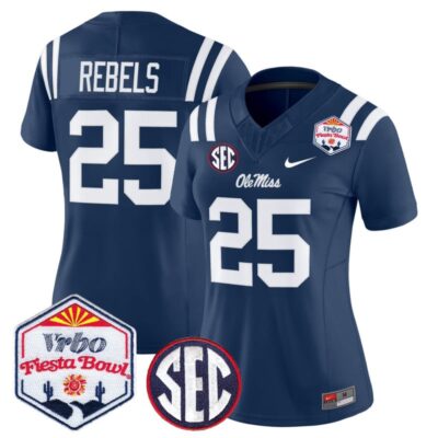 Women's Ole Miss Rebels 2026 The Fiesta Bowl Vapor Limited Stitched Jersey - Navy / #25 Rebels