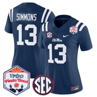 Women's Ole Miss Rebels 2026 The Fiesta Bowl Vapor Limited Stitched Jersey - Navy / Austin Simmons