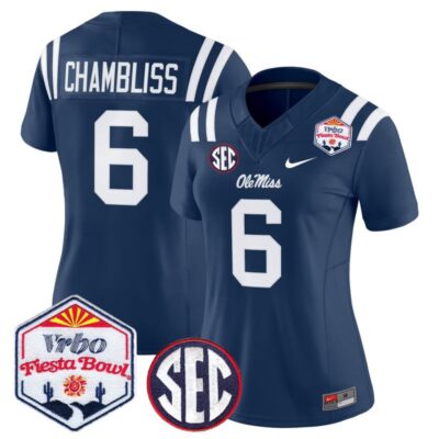 Women's Ole Miss Rebels 2026 The Fiesta Bowl Vapor Limited Stitched Jersey - Navy / Trinidad Chambliss