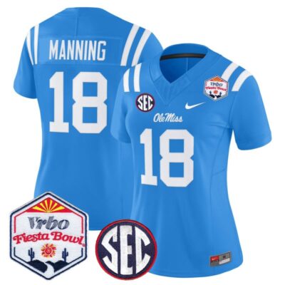 Women's Ole Miss Rebels 2026 The Fiesta Bowl Vapor Limited Stitched Jersey - Powder Blue / Archie Manning