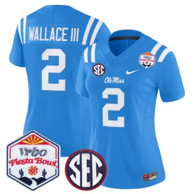 Women's Ole Miss Rebels 2026 The Fiesta Bowl Vapor Limited Stitched Jersey - Powder Blue / Harrison Wallace III