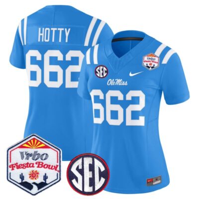 Women's Ole Miss Rebels 2026 The Fiesta Bowl Vapor Limited Stitched Jersey - Powder Blue / Hotty 662