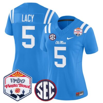 Women's Ole Miss Rebels 2026 The Fiesta Bowl Vapor Limited Stitched Jersey - Powder Blue / Kewan Lacy
