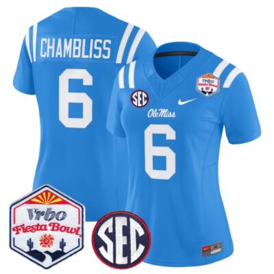 Women's Ole Miss Rebels 2026 The Fiesta Bowl Vapor Limited Stitched Jersey - Powder Blue / Trinidad Chambliss