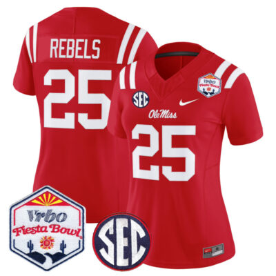 Women's Ole Miss Rebels 2026 The Fiesta Bowl Vapor Limited Stitched Jersey - Red / #25 Rebels