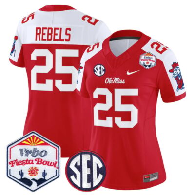 Women's Ole Miss Rebels 2026 The Fiesta Bowl Vapor Limited Stitched Jersey - Red Alternate / #25 Rebels