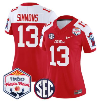 Women's Ole Miss Rebels 2026 The Fiesta Bowl Vapor Limited Stitched Jersey - Red Alternate / Austin Simmons