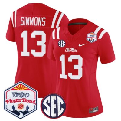 Women's Ole Miss Rebels 2026 The Fiesta Bowl Vapor Limited Stitched Jersey - Red / Austin Simmons