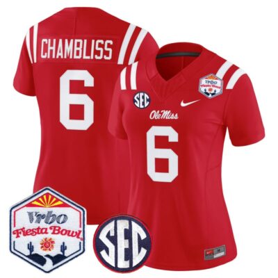 Women's Ole Miss Rebels 2026 The Fiesta Bowl Vapor Limited Stitched Jersey - Red / Trinidad Chambliss