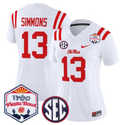 Women's Ole Miss Rebels 2026 The Fiesta Bowl Vapor Limited Stitched Jersey - White / Austin Simmons
