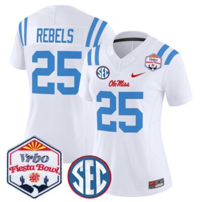Women's Ole Miss Rebels 2026 The Fiesta Bowl Vapor Limited Stitched Jersey - White Limited / #25 Rebels