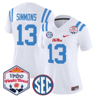 Women's Ole Miss Rebels 2026 The Fiesta Bowl Vapor Limited Stitched Jersey - White Limited / Austin Simmons