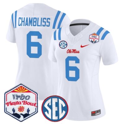 Women's Ole Miss Rebels 2026 The Fiesta Bowl Vapor Limited Stitched Jersey - White Limited / Trinidad Chambliss