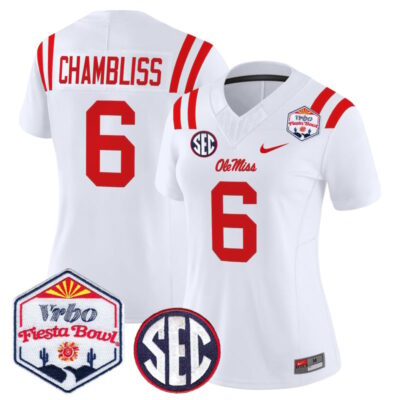 Women's Ole Miss Rebels 2026 The Fiesta Bowl Vapor Limited Stitched Jersey - White / Trinidad Chambliss
