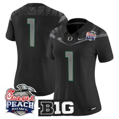 Women's Oregon Ducks 2026 Peach Bowl Vapor Limited Stitched Jersey - Black / #1 Team