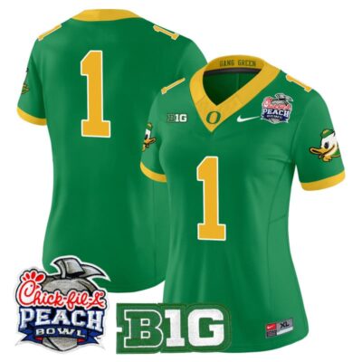 Women's Oregon Ducks 2026 Peach Bowl Vapor Limited Stitched Jersey - Green / #1 Team