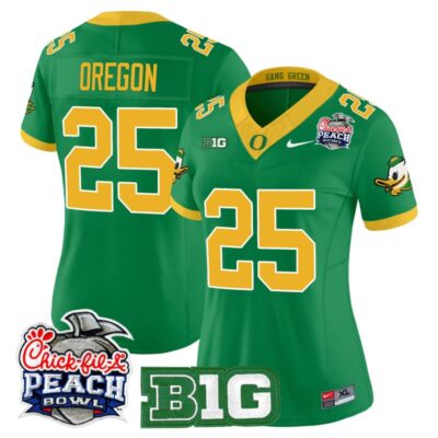 Women's Oregon Ducks 2026 Peach Bowl Vapor Limited Stitched Jersey - Green / #25 Oregon