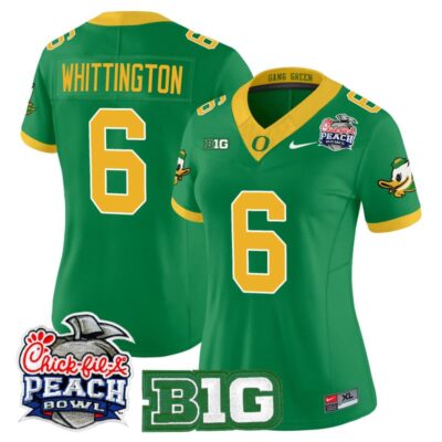 Women's Oregon Ducks 2026 Peach Bowl Vapor Limited Stitched Jersey - Green / Noah Whittington