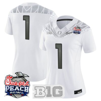 Women's Oregon Ducks 2026 Peach Bowl Vapor Limited Stitched Jersey - White / #1 Team