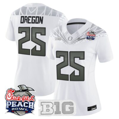 Women's Oregon Ducks 2026 Peach Bowl Vapor Limited Stitched Jersey - White / #25 Oregon
