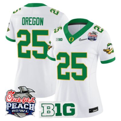 Women's Oregon Ducks 2026 Peach Bowl Vapor Limited Stitched Jersey - White Alternate / #25 Oregon
