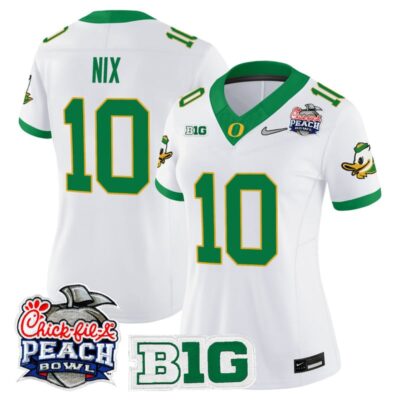 Women's Oregon Ducks 2026 Peach Bowl Vapor Limited Stitched Jersey - White Alternate / Bo Nix