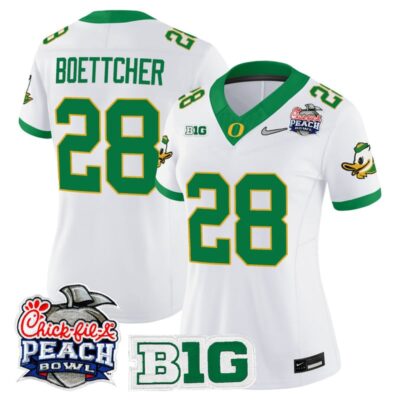 Women's Oregon Ducks 2026 Peach Bowl Vapor Limited Stitched Jersey - White Alternate / Bryce Boettcher
