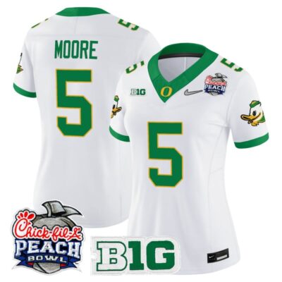 Women's Oregon Ducks 2026 Peach Bowl Vapor Limited Stitched Jersey - White Alternate / Dante Moore