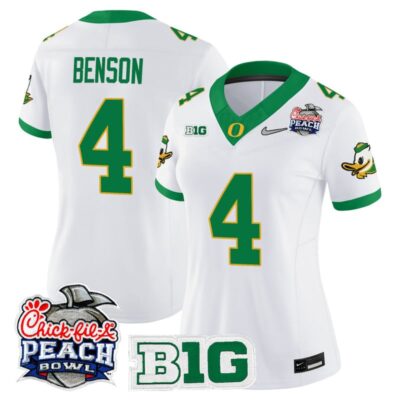 Women's Oregon Ducks 2026 Peach Bowl Vapor Limited Stitched Jersey - White Alternate / Malik Benson
